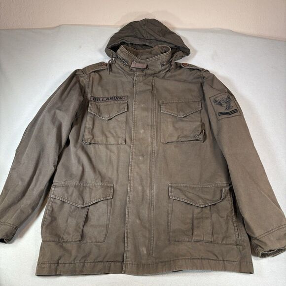 Vintage Billabong Military Jacket Mens Large Army Green RipStop Tactical Rare - Picture 4 of 13